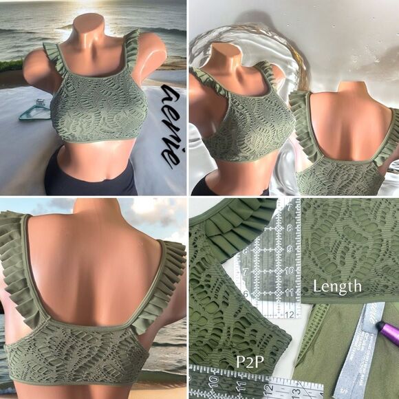 Aerie Swimwear l Bathing Suit Top l Ruffled l Olive Green l S/P l EUC - Picture 8 of 11
